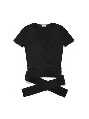 Little Moon (Aritzia) wrap knit top in classic black — new without tags xs
